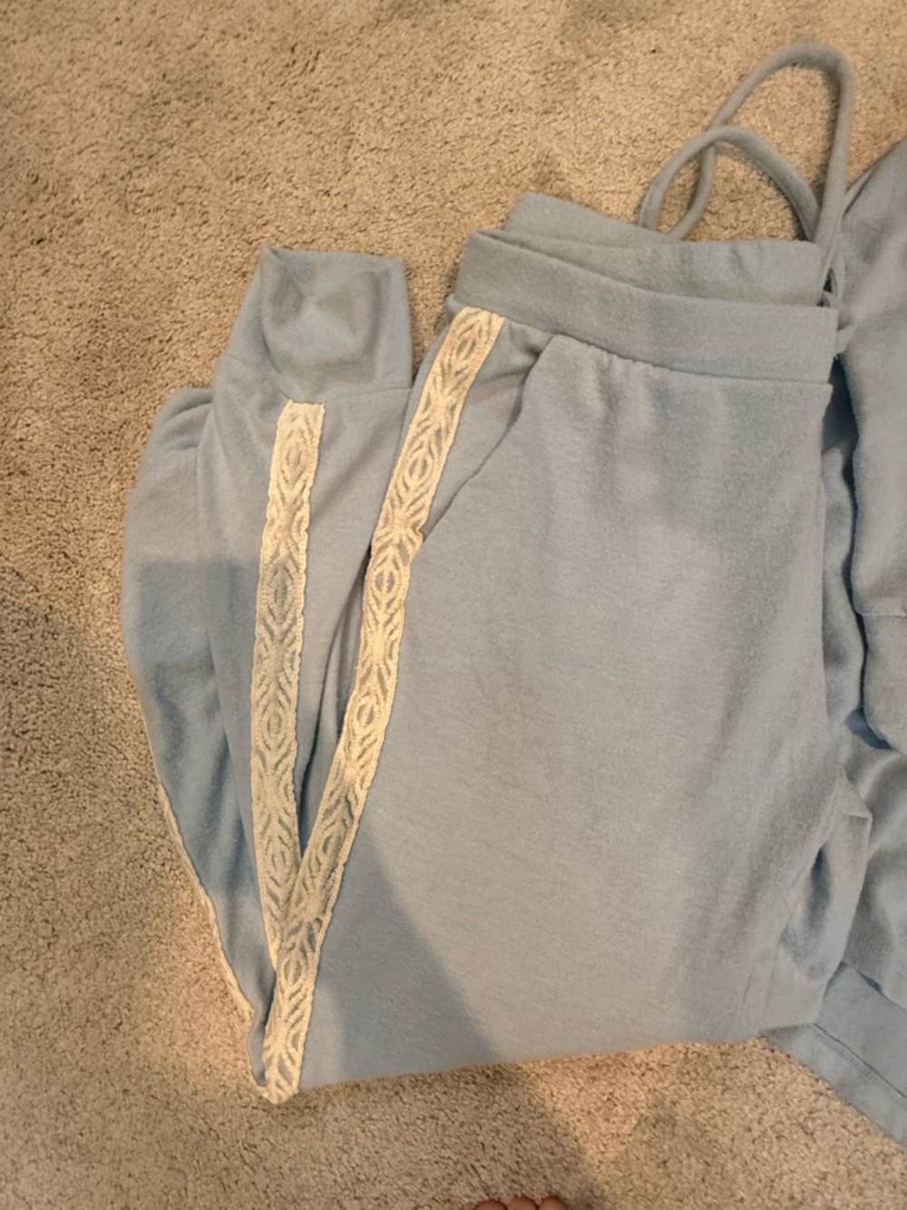 Flora Nikrooz NWT Light Blue Knit Lounge Set with lace trim - Picture 3 of 5